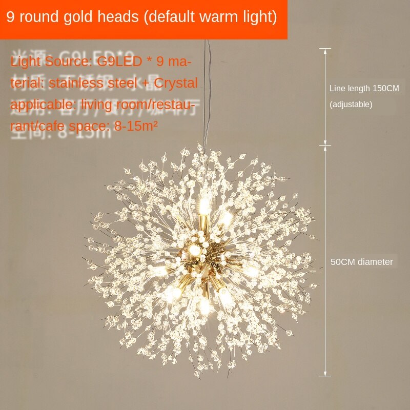 Dandelion Chandeliers Gold Lustre Spark Ball Chandelier Lighting Dinning Room Lamp Living Room Bar Decor Art Crystal Hanglamps