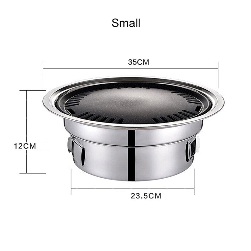 Stainless Steel Korean Charcoal Barbecue Grill Round Non-Stick Barbecue Grills Portable Charcoal Grill for Outdoor Camping BBQ