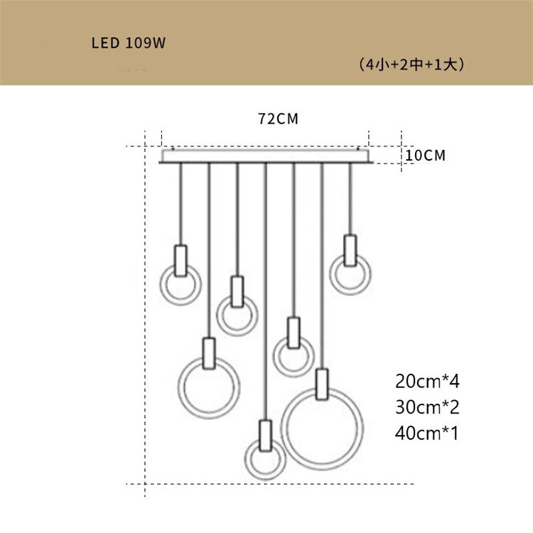 Parlor Luster Bedroom Pendant Lights Ring LED Lamp Dining Room Hanging Lights LOFT Chandelier Lighting Stair Light Fixtures