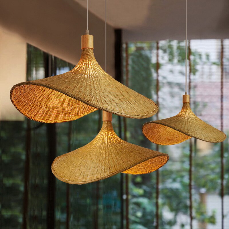 Handmake Bamboo Wicker Lamps for the Ceiling Vintage Hanging Lamp Rattan Dining Room Lighting Suspension Design  Pendant Light