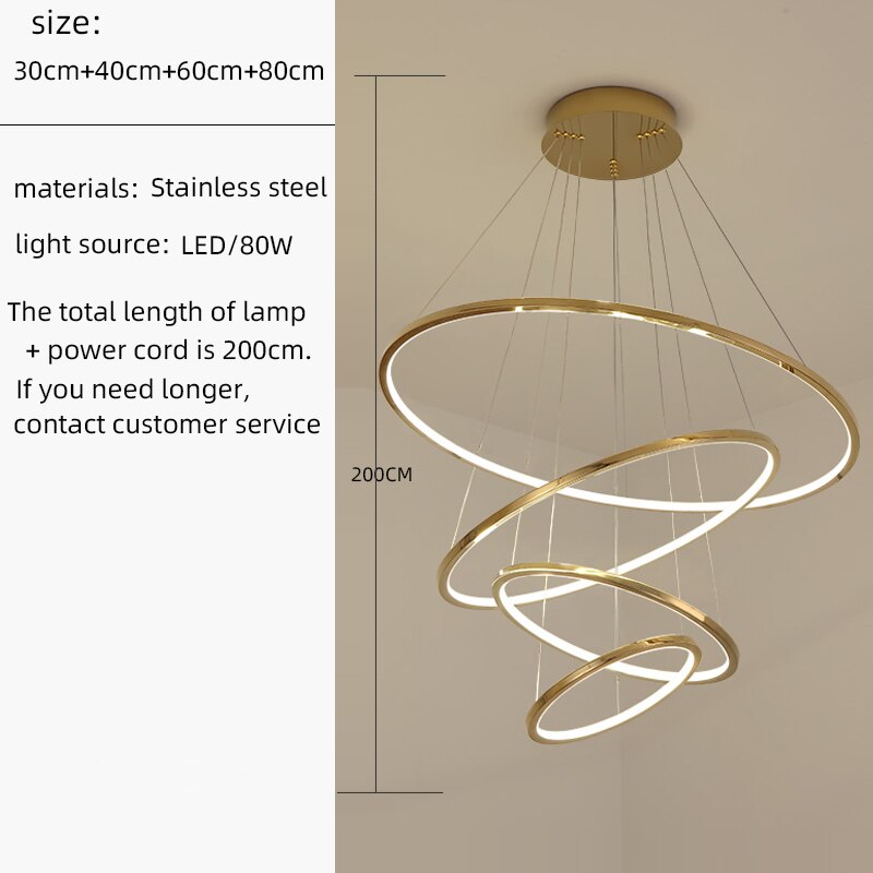 Nordic Led Chandelier Circle Golden Villa Living Room Atmosphere Indoor Lighting Lamps Exhibition Hall Decorative Chandelier