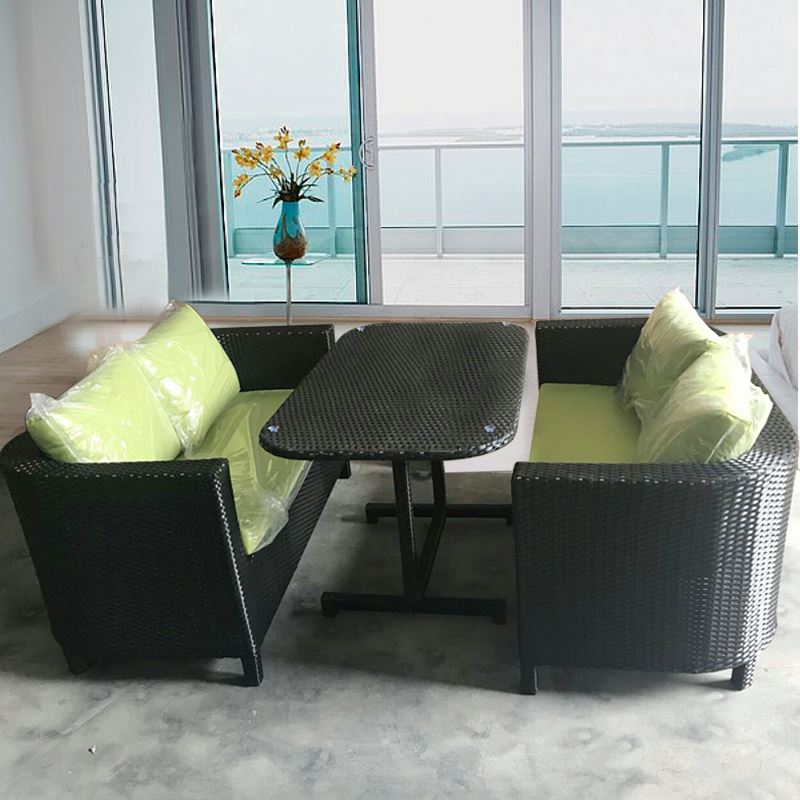 Creative Outdoor Leisure Rattan Sofa Chair Combination Patio Tea Table