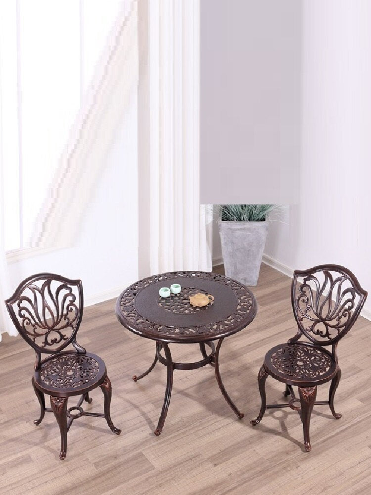 Balcony Leisure Cast Aluminum Table and Chairs Outdoor Patio European Retro Iron Table Round Table and Chair Combination