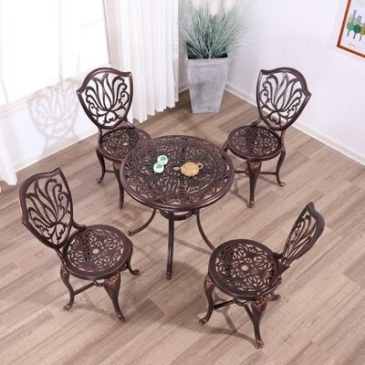 Balcony Leisure Cast Aluminum Table and Chairs Outdoor Patio European Retro Iron Table Round Table and Chair Combination