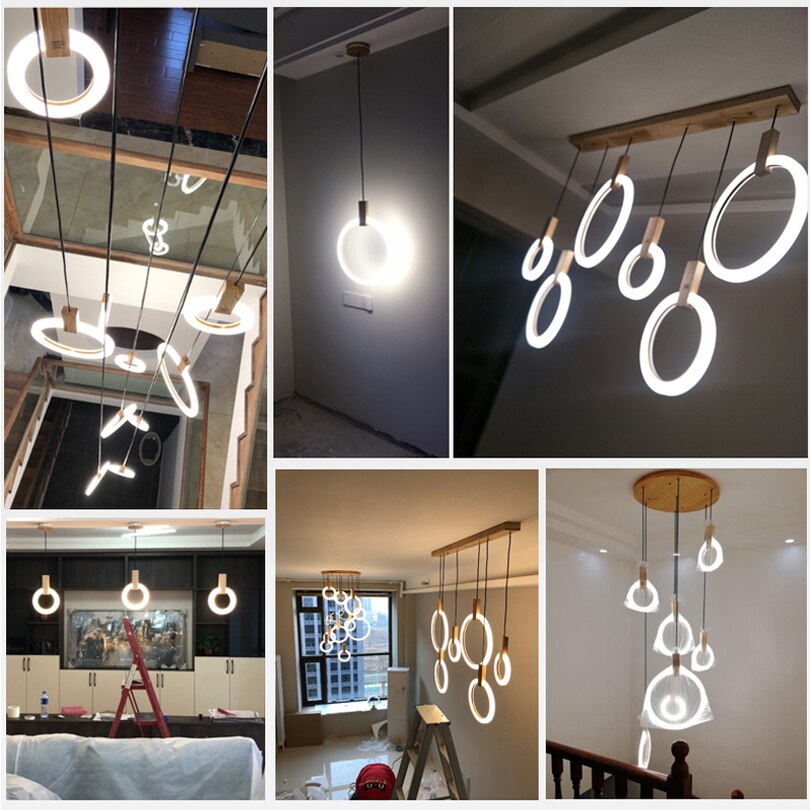 Parlor Luster Bedroom Pendant Lights Ring LED Lamp Dining Room Hanging Lights LOFT Chandelier Lighting Stair Light Fixtures