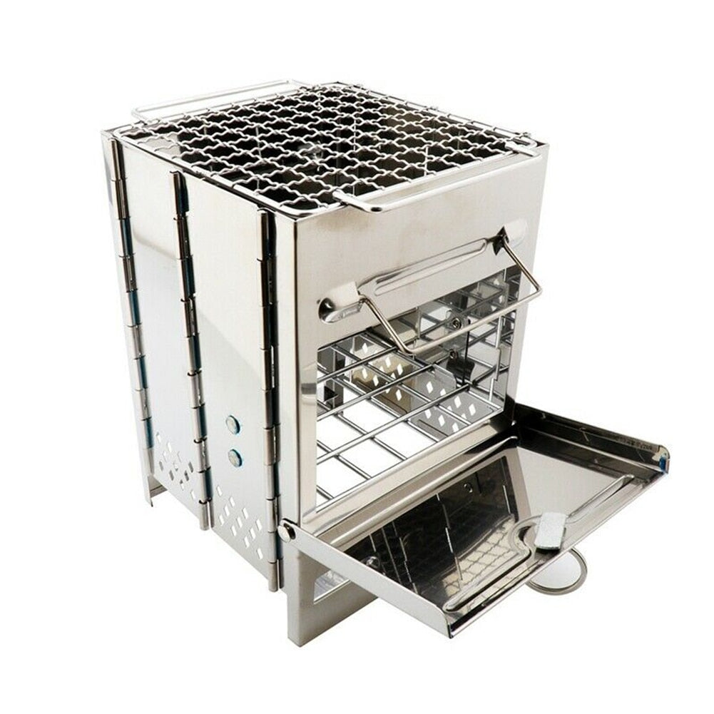 Portable Folding Outdoor Wood Burning Stainless Steel Stove Picnic BBQ Grill Kebab BBQ Barbecue Grill