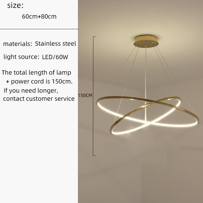 Nordic Led Chandelier Circle Golden Villa Living Room Atmosphere Indoor Lighting Lamps Exhibition Hall Decorative Chandelier