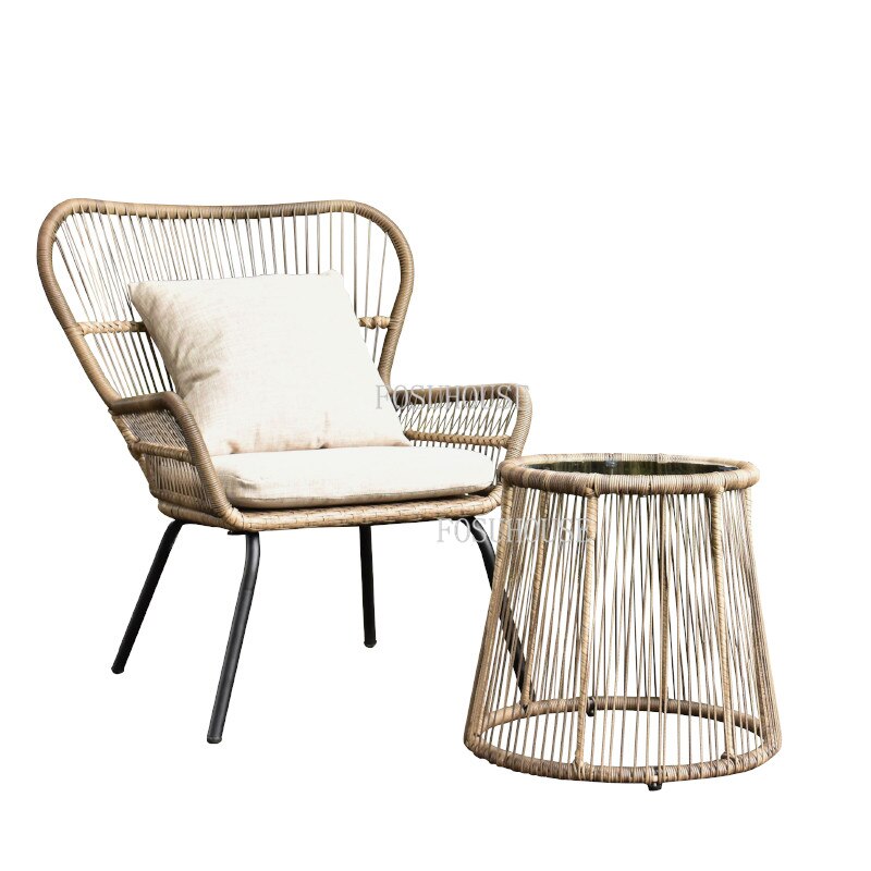 FOSUHOUSE Outdoor Rattan Chair Balcony Courtyard Combination Rattan Table and Chair Outdoor Furniture Villa Garden Lounge Chairs