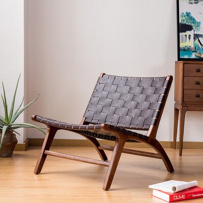 Saddle Chair Nordic Solid Wood Single Leisure Chair Balcony Woven Chair Outdoor Sofa Chair All Body Polished