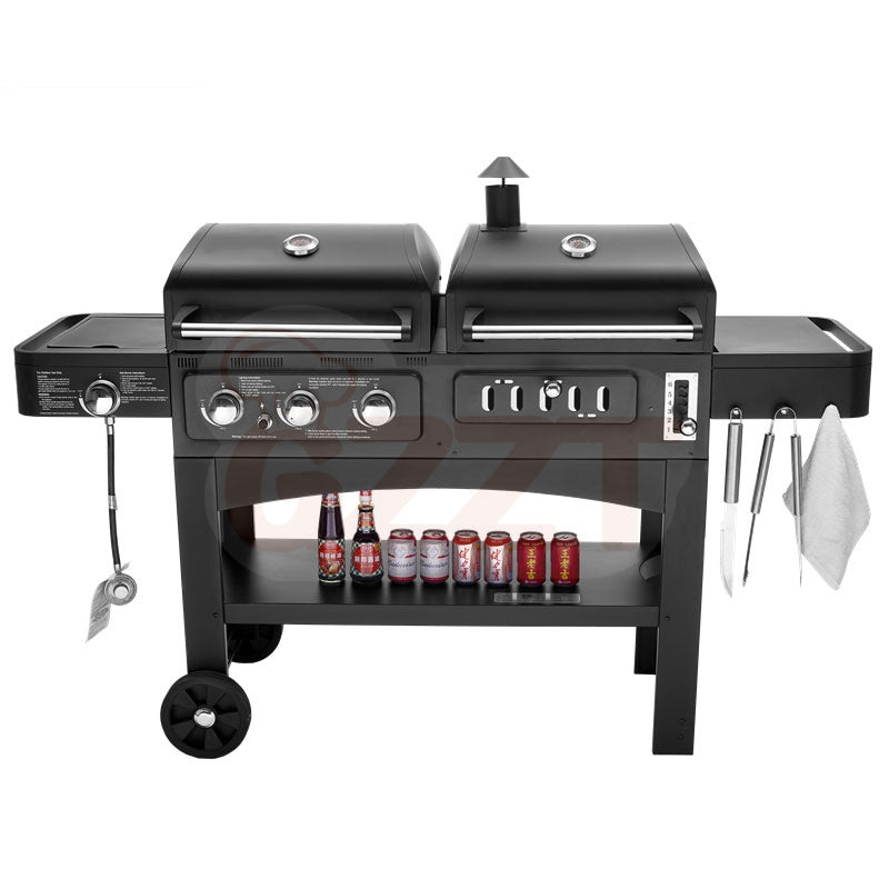 IT-4518 Gas Charcoal Combo Combination Hybrid Gas BBQ Barbecue Grills With Infrared Burner for Outdoor Kitchen Cooking Equipment