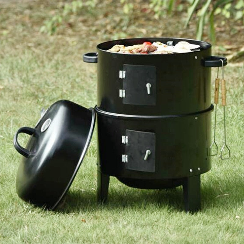 DIY Smoker BBQ Grill Round Charcoal Stove Outdoor Bacon Portable Barbecue Grills 40x80cm