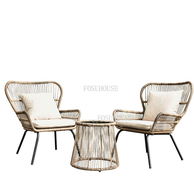 FOSUHOUSE Outdoor Rattan Chair Balcony Courtyard Combination Rattan Table and Chair Outdoor Furniture Villa Garden Lounge Chairs