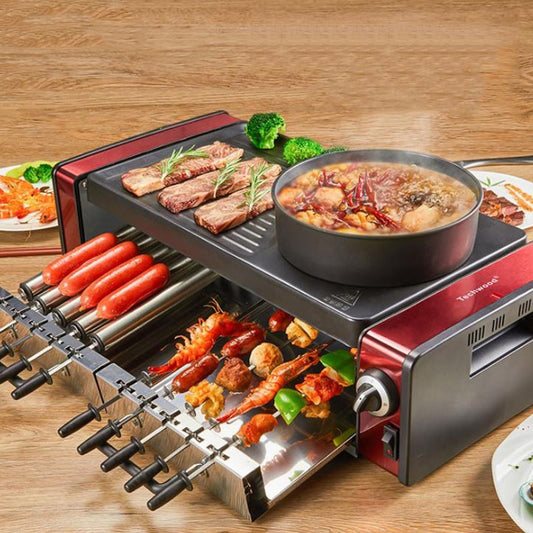 Household Electric Grill Camping BBQ Hot Pot Smokeless Barbecue Grill Hot Pot Non-Stick BBQ Machine Churrasqueira Eletrica