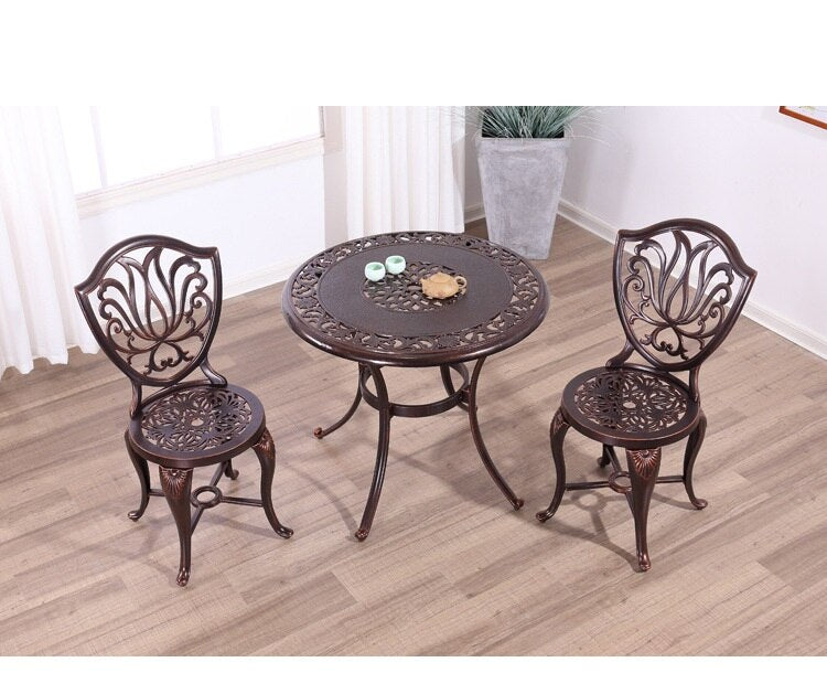 Balcony Leisure Cast Aluminum Table and Chairs Outdoor Patio European Retro Iron Table Round Table and Chair Combination