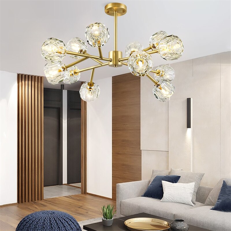 Postmodern Crystal Sputnik Chandelier Industrial Metal Earth Molecular Chandeliers Lighting Hanging Light for Living Room Coffee