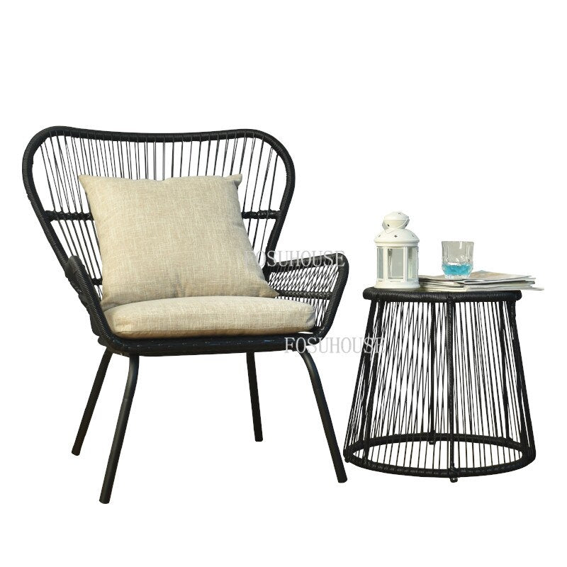 FOSUHOUSE Outdoor Rattan Chair Balcony Courtyard Combination Rattan Table and Chair Outdoor Furniture Villa Garden Lounge Chairs