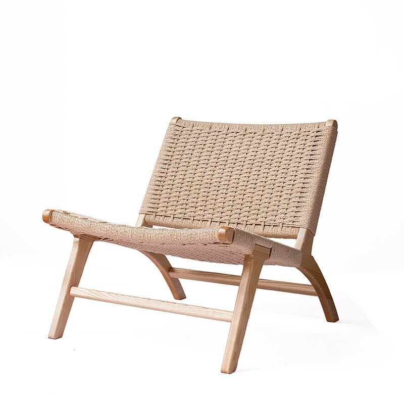 Saddle Chair Nordic Solid Wood Single Leisure Chair Balcony Woven Chair Outdoor Sofa Chair All Body Polished