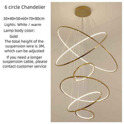 Nordic Led Chandelier Circle Golden Villa Living Room Atmosphere Indoor Lighting Lamps Exhibition Hall Decorative Chandelier