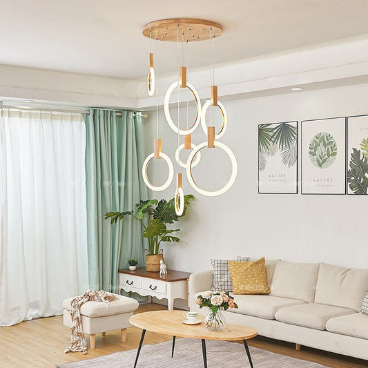 Parlor Luster Bedroom Pendant Lights Ring LED Lamp Dining Room Hanging Lights LOFT Chandelier Lighting Stair Light Fixtures