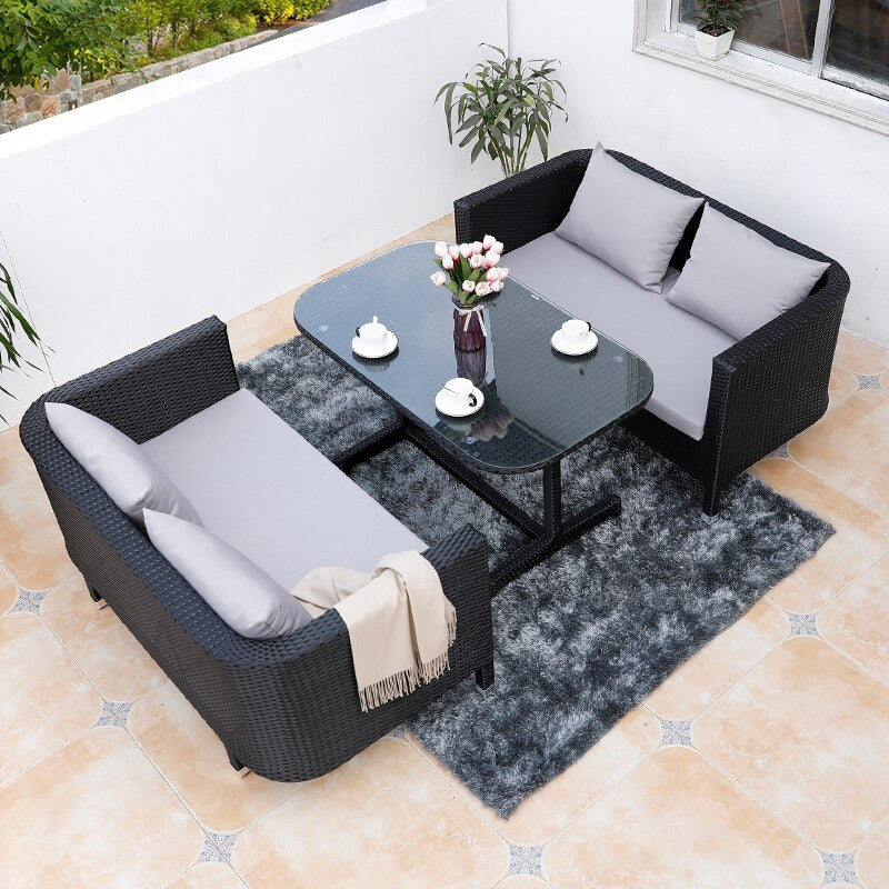 Creative Outdoor Leisure Rattan Sofa Chair Combination Patio Tea Table