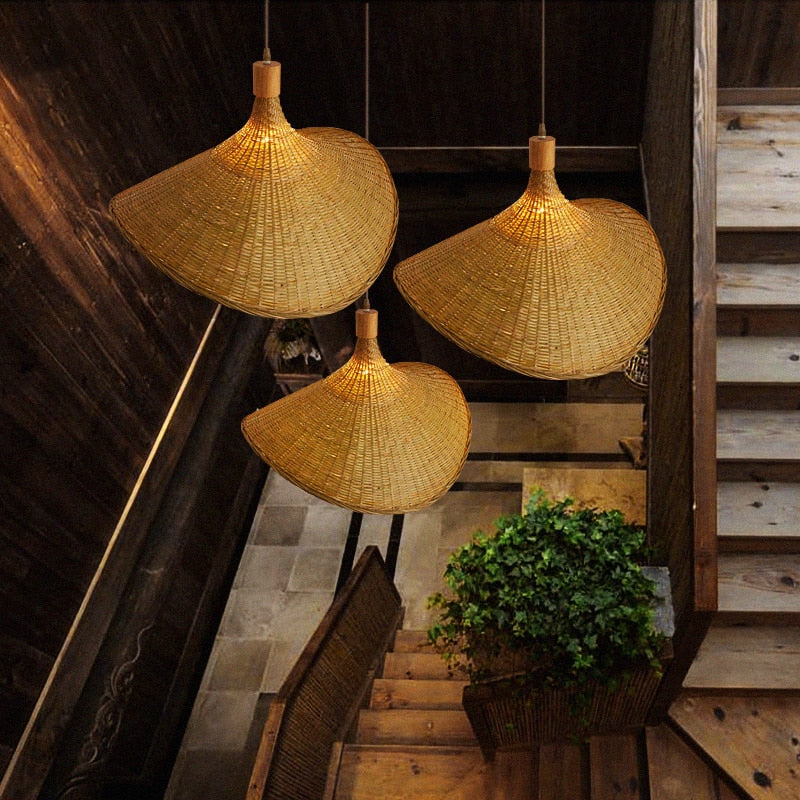 Handmake Bamboo Wicker Lamps for the Ceiling Vintage Hanging Lamp Rattan Dining Room Lighting Suspension Design  Pendant Light