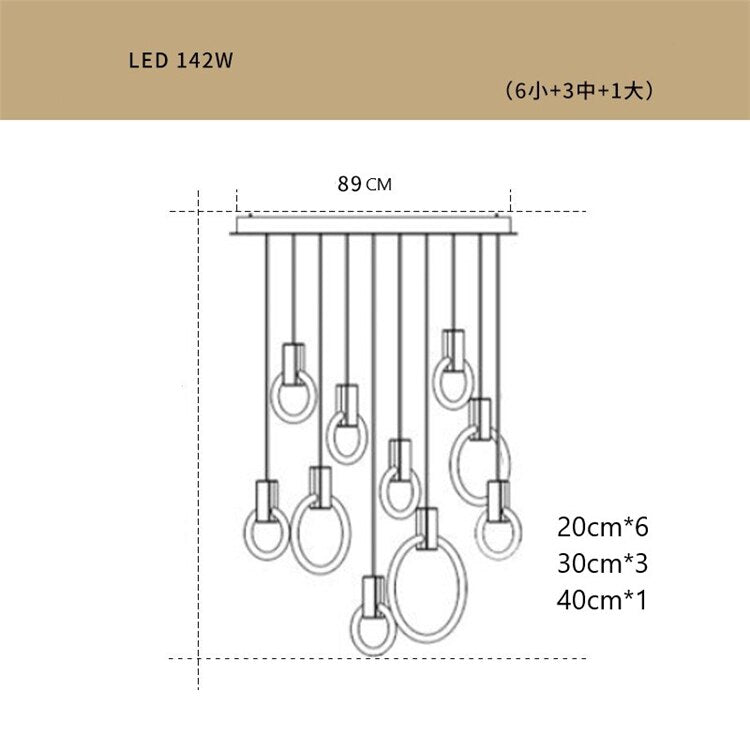 Parlor Luster Bedroom Pendant Lights Ring LED Lamp Dining Room Hanging Lights LOFT Chandelier Lighting Stair Light Fixtures