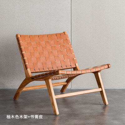 Saddle Chair Nordic Solid Wood Single Leisure Chair Balcony Woven Chair Outdoor Sofa Chair All Body Polished