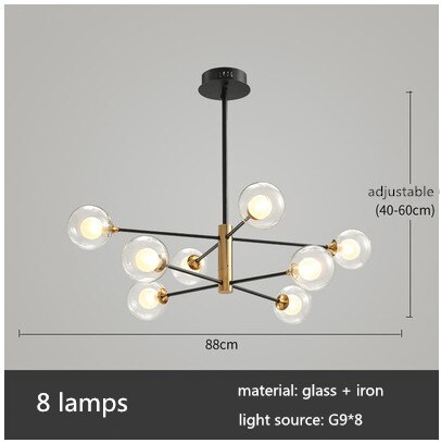 Modern Designer LED G9 Glass Ball Chandelier 6 Lamps 8 Lamps Nordic Restaurant Living Room Lighting