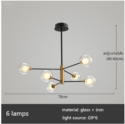 Modern Designer LED G9 Glass Ball Chandelier 6 Lamps 8 Lamps Nordic Restaurant Living Room Lighting