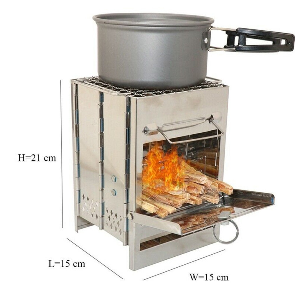 Portable Folding Outdoor Wood Burning Stainless Steel Stove Picnic BBQ Grill Kebab BBQ Barbecue Grill