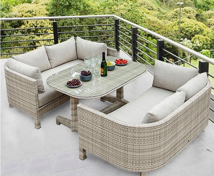 Freeshipping Outdoor Rattan Sofa Table Sets Balcony Villa Outdoor PE Rattan Table and Chairs Sofa Sets