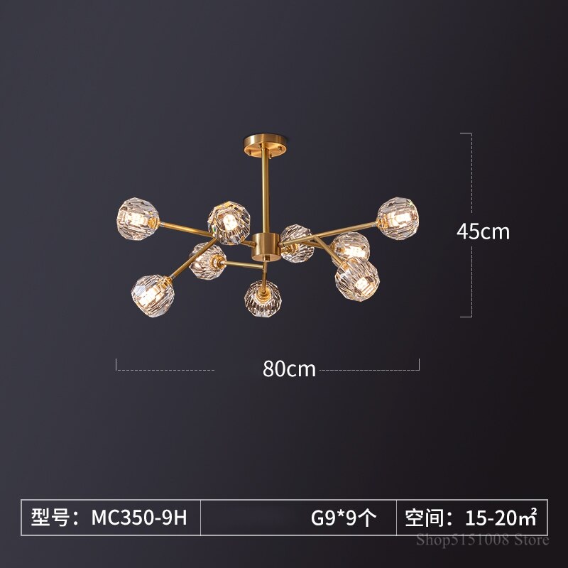 Postmodern Crystal Sputnik Chandelier Industrial Metal Earth Molecular Chandeliers Lighting Hanging Light for Living Room Coffee