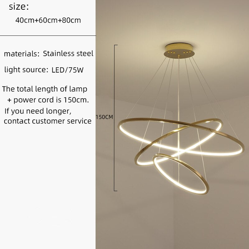 Nordic Led Chandelier Circle Golden Villa Living Room Atmosphere Indoor Lighting Lamps Exhibition Hall Decorative Chandelier