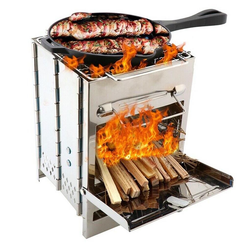 Portable Folding Outdoor Wood Burning Stainless Steel Stove Picnic BBQ Grill Kebab BBQ Barbecue Grill