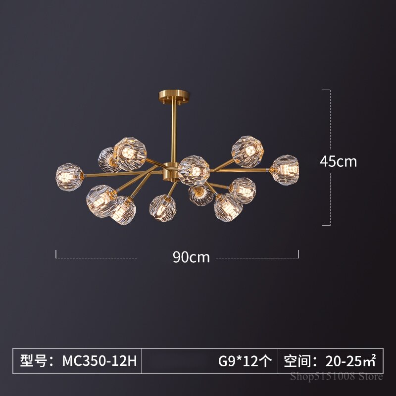 Postmodern Crystal Sputnik Chandelier Industrial Metal Earth Molecular Chandeliers Lighting Hanging Light for Living Room Coffee