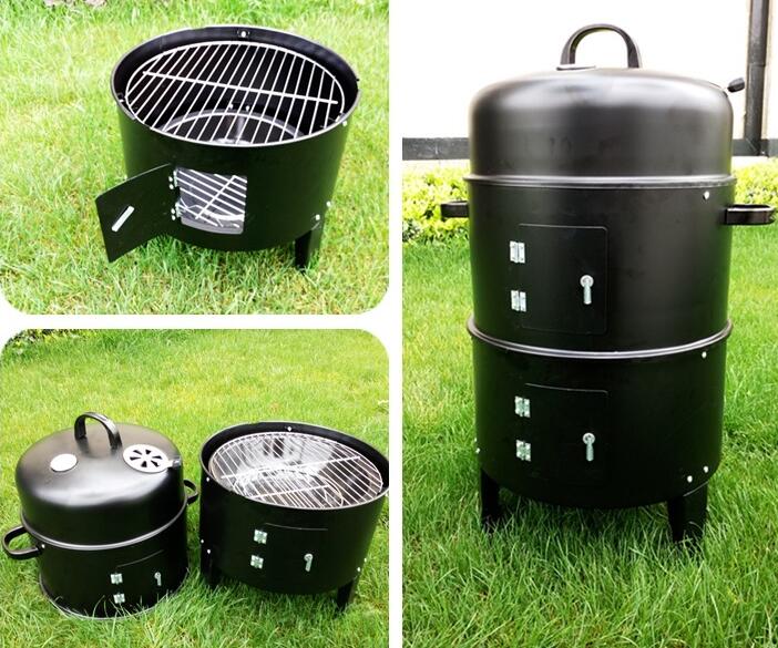 DIY Smoker BBQ Grill Round Charcoal Stove Outdoor Bacon Portable Barbecue Grills 40x80cm