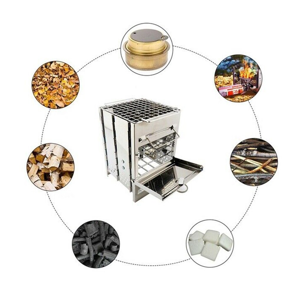 Portable Folding Outdoor Wood Burning Stainless Steel Stove Picnic BBQ Grill Kebab BBQ Barbecue Grill