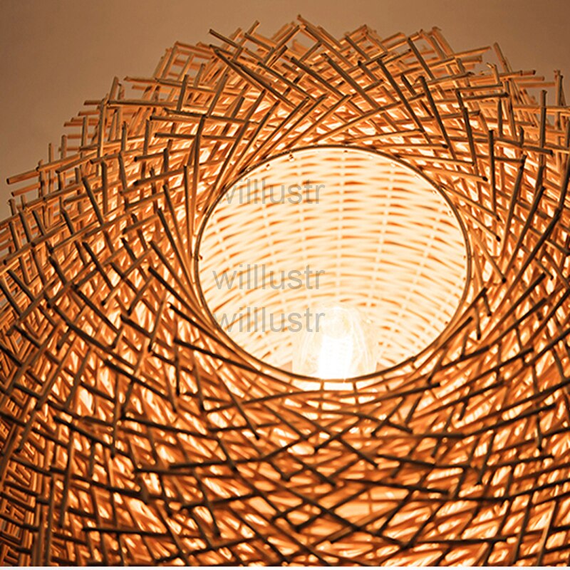 Bird Nest Pendant Lamp Light Nordic Rattan Wicker Wood Handmade Hotel Restaurant Cafe Living Dinning Room Suspension Lighting