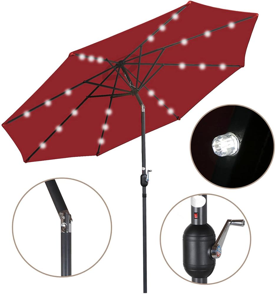 Steel Solar Umbrella With LED Lights