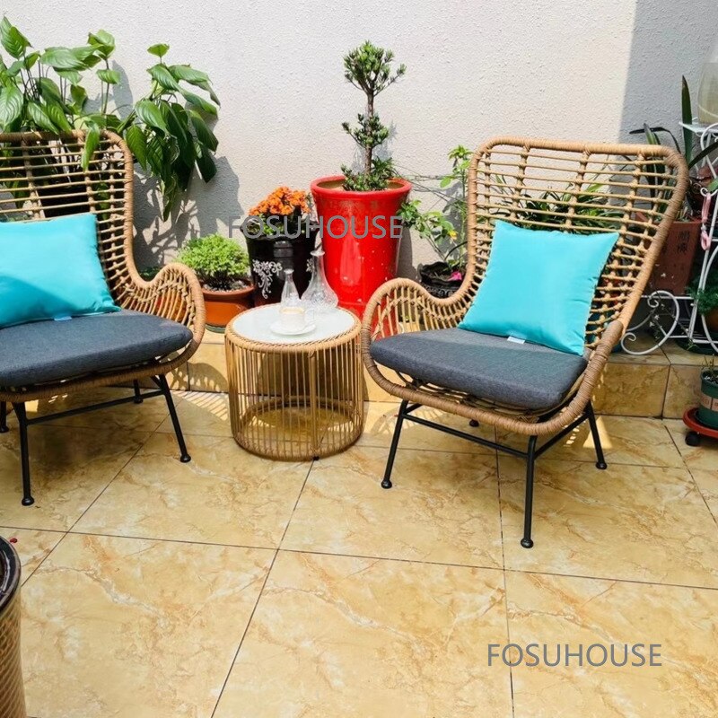 Nordic Outdoor Rattan Chair Pedal Balcony Combination Back Leisure Villa Garden Outdoor Chair Outdoor Furniture Beach Chairs CN