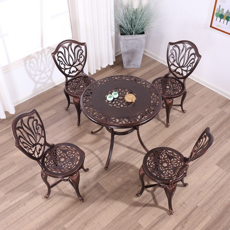 Balcony Leisure Cast Aluminum Table and Chairs Outdoor Patio European Retro Iron Table Round Table and Chair Combination