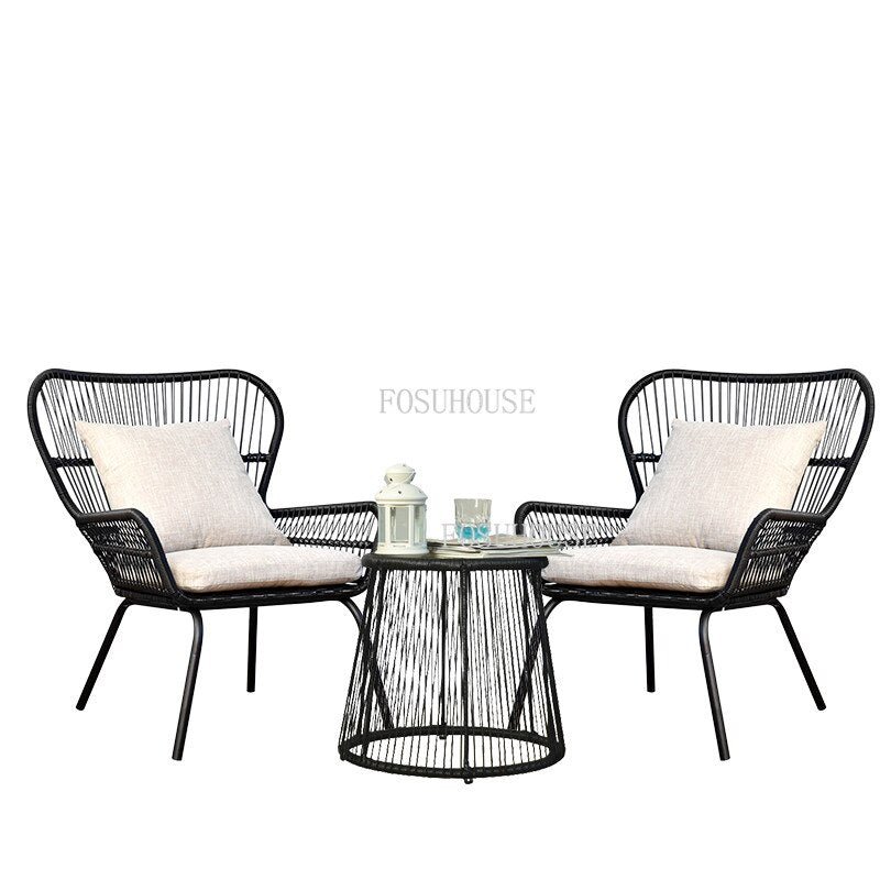 FOSUHOUSE Outdoor Rattan Chair Balcony Courtyard Combination Rattan Table and Chair Outdoor Furniture Villa Garden Lounge Chairs