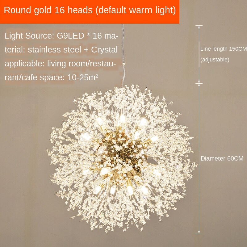 Dandelion Chandeliers Gold Lustre Spark Ball Chandelier Lighting Dinning Room Lamp Living Room Bar Decor Art Crystal Hanglamps