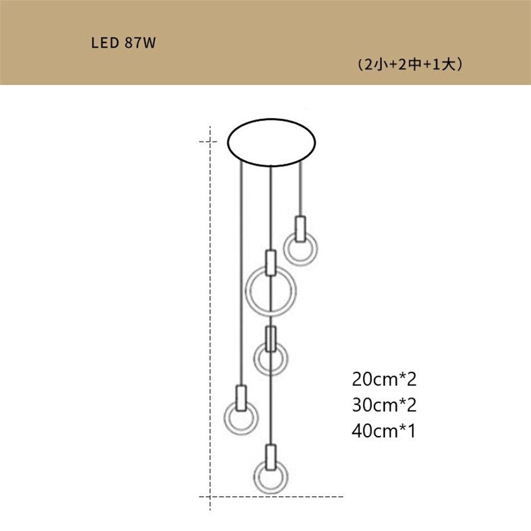 Parlor Luster Bedroom Pendant Lights Ring LED Lamp Dining Room Hanging Lights LOFT Chandelier Lighting Stair Light Fixtures