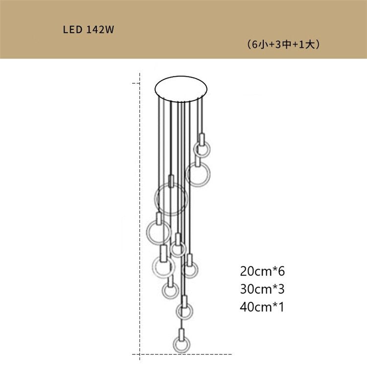 Parlor Luster Bedroom Pendant Lights Ring LED Lamp Dining Room Hanging Lights LOFT Chandelier Lighting Stair Light Fixtures