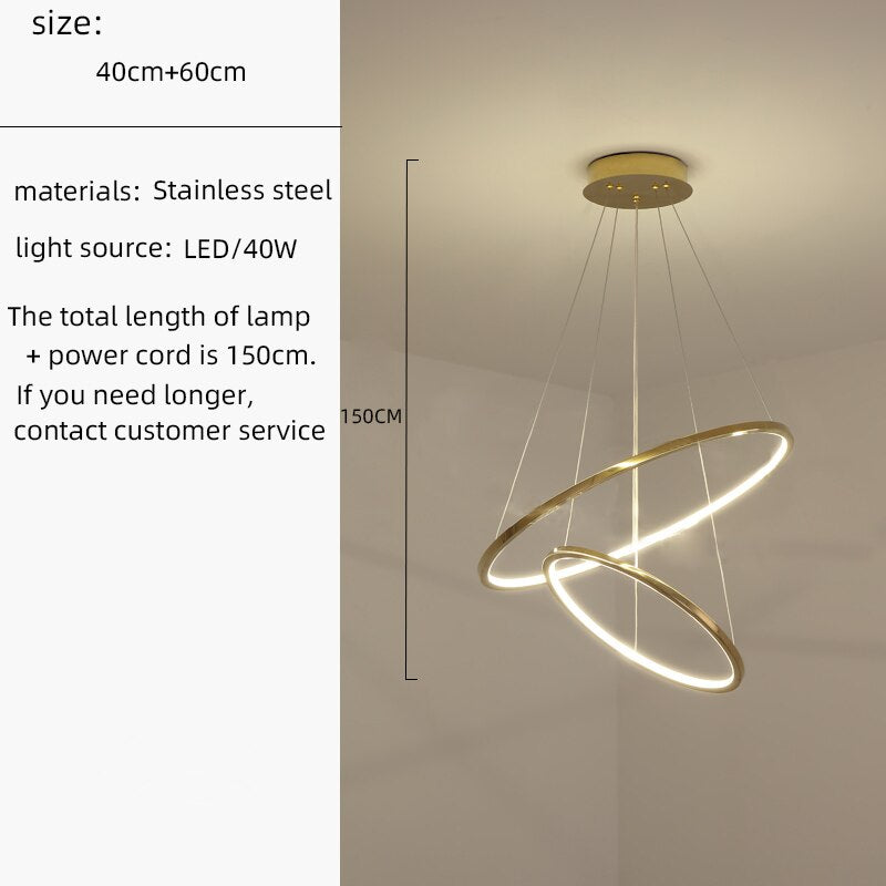 Nordic Led Chandelier Circle Golden Villa Living Room Atmosphere Indoor Lighting Lamps Exhibition Hall Decorative Chandelier