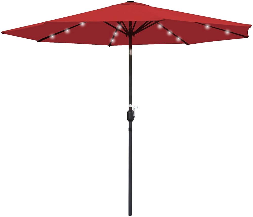 Steel Solar Umbrella With LED Lights