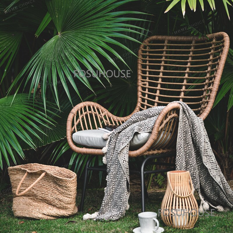 Nordic Outdoor Rattan Chair Pedal Balcony Combination Back Leisure Villa Garden Outdoor Chair Outdoor Furniture Beach Chairs CN